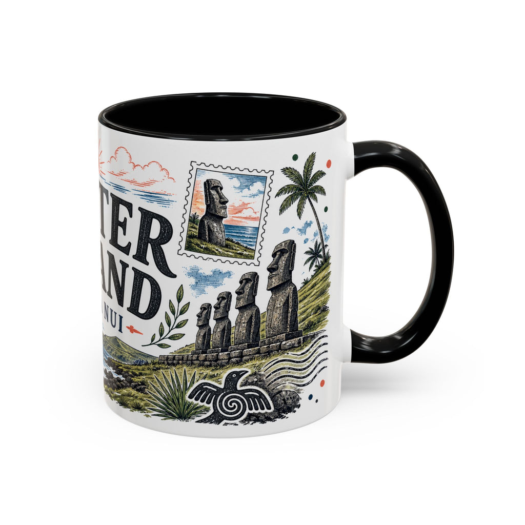 Easter Island Coffee Mug | Travel Destination Souvenir Gift | Accent Color Ceramic 11oz 15oz