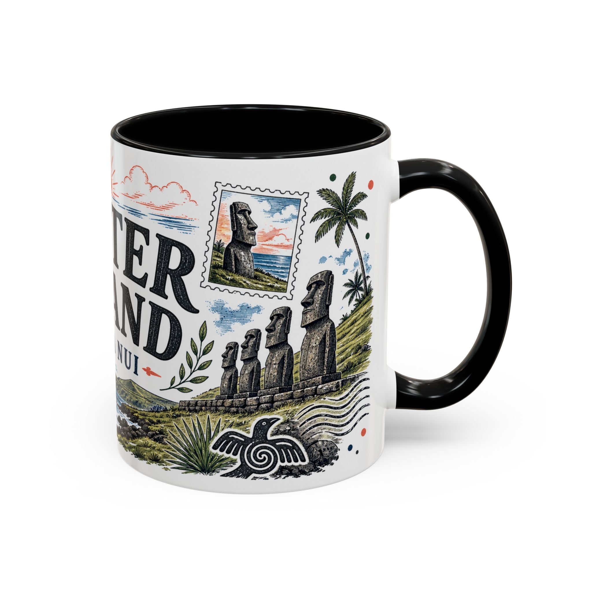 Easter Island Coffee Mug | Travel Destination Souvenir Gift | Accent Color Ceramic 11oz 15oz