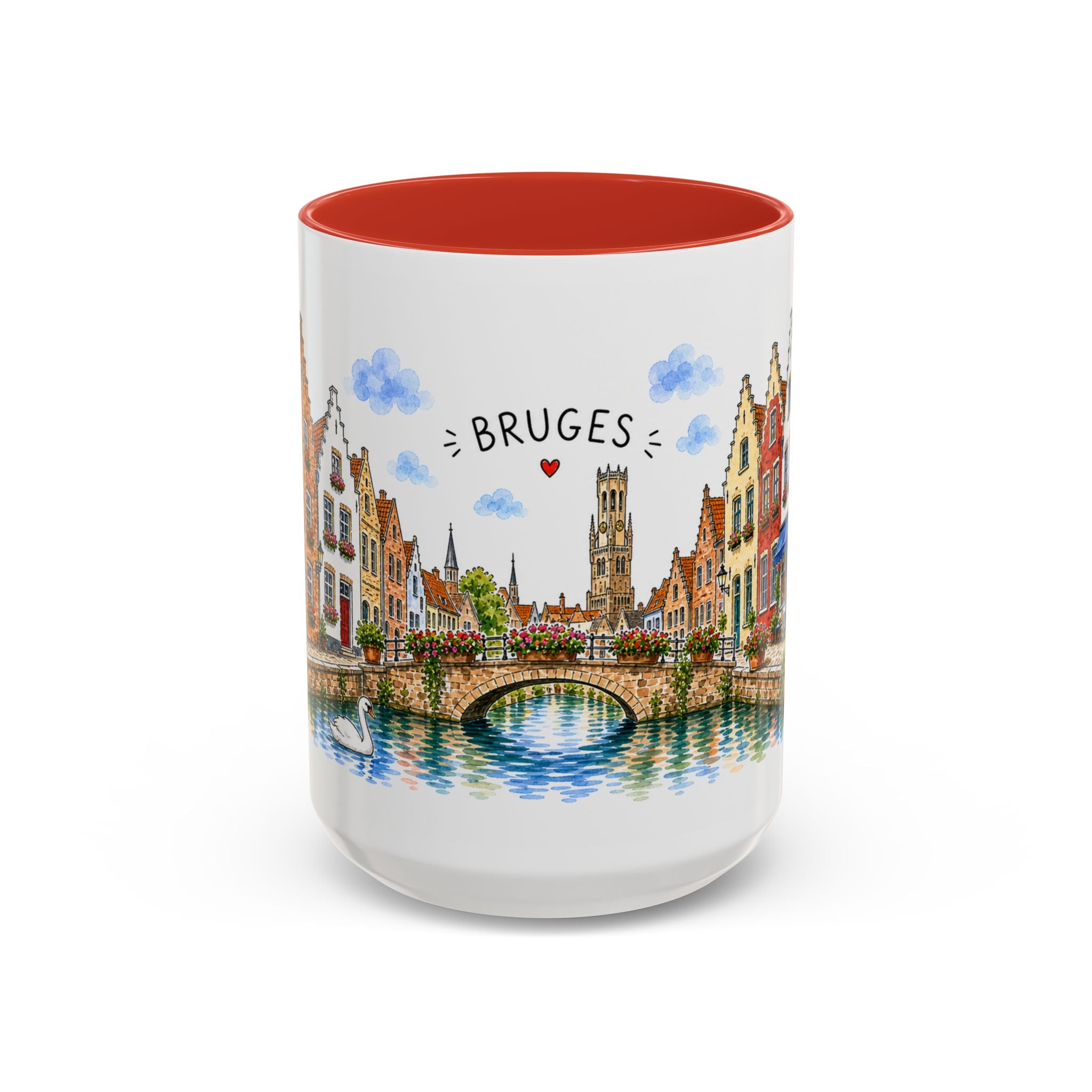 Bruges Illustrated Travel Mug | Belgium Souvenir Accent Coffee Mug | 11oz 15oz Ceramic Cup
