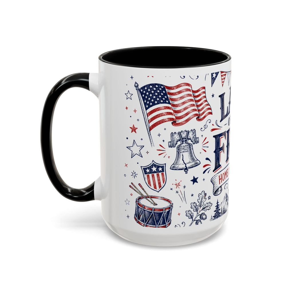 Land of the Free Coffee Mug | Home of the Brave 4th of July Gift | Accent Color Ceramic 11oz 15oz