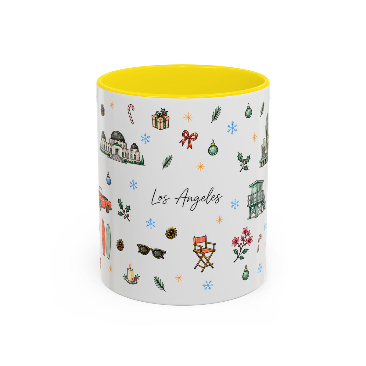 Los Angeles Christmas Mug | Watercolor City Souvenir | Ceramic Coffee Cup (11oz or 15oz)