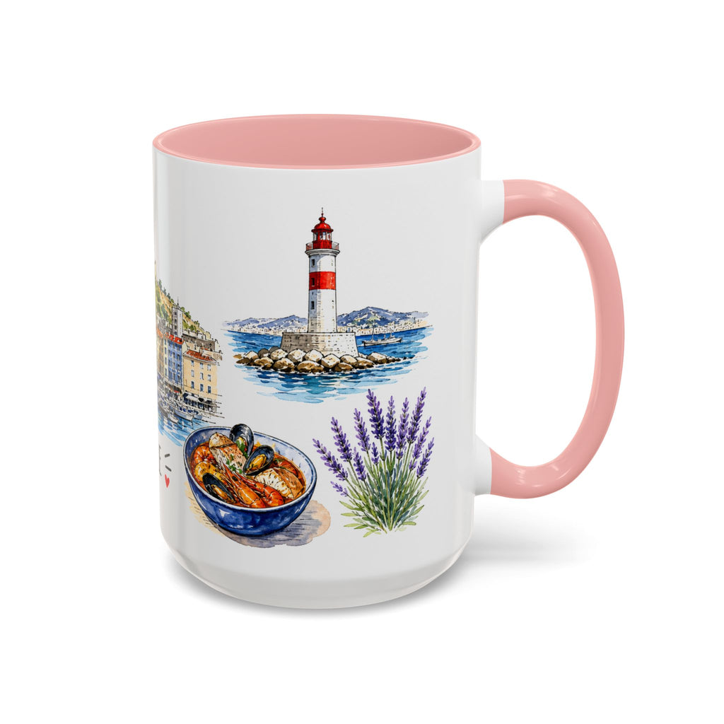 Marseille Illustrated Travel Mug | City Souvenir Accent Coffee Mug | 11oz 15oz Ceramic Cup