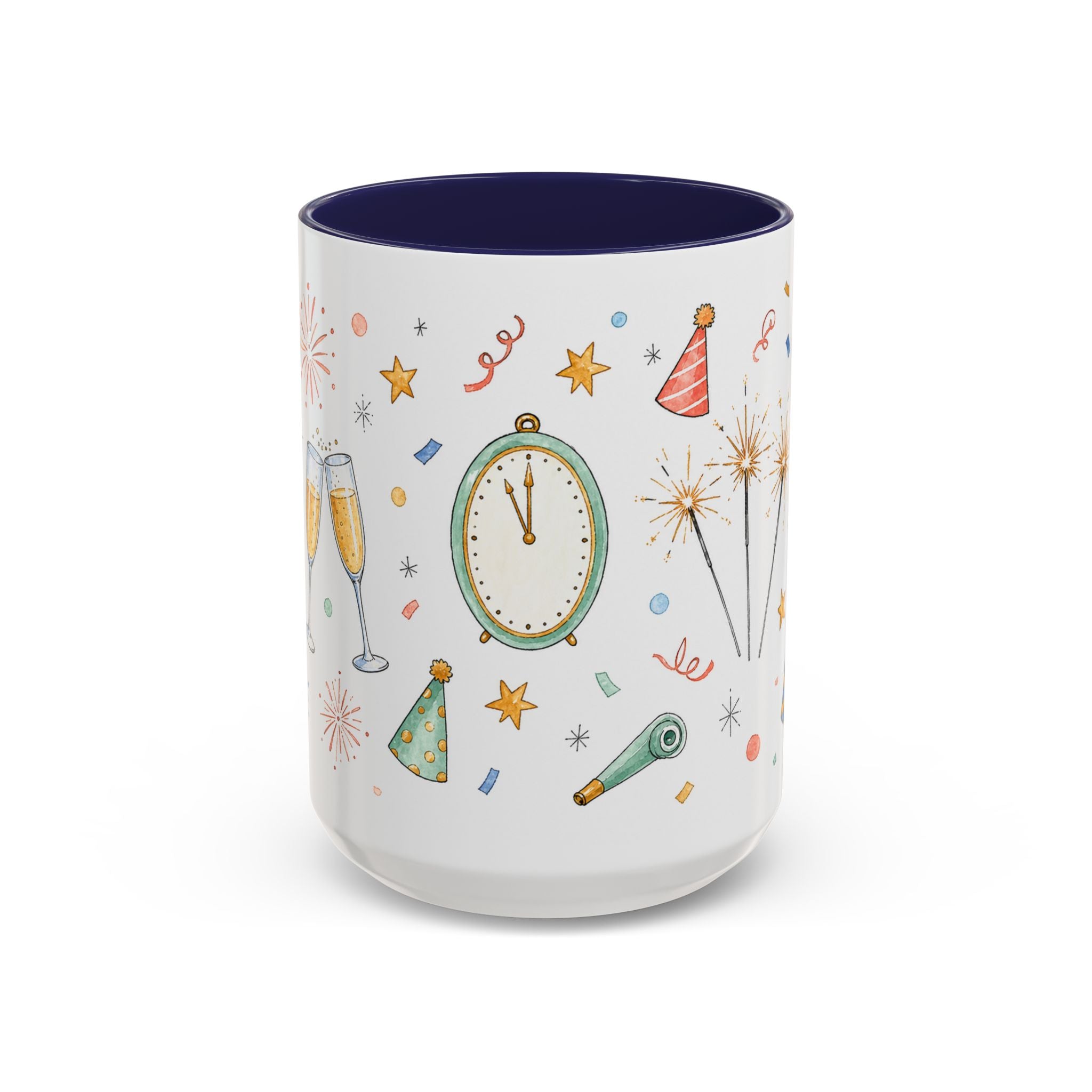 New Year Sparkler Mug | Champagne Toast Watercolor Party Gift | Accent Cup 11oz 15oz