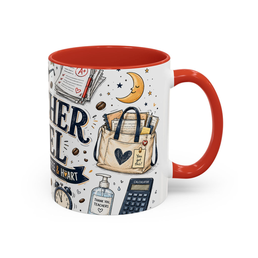 Teacher Fuel Coffee Mug | Powered by Coffee and Wine Funny Gift | Accent Color Ceramic 11oz 15oz