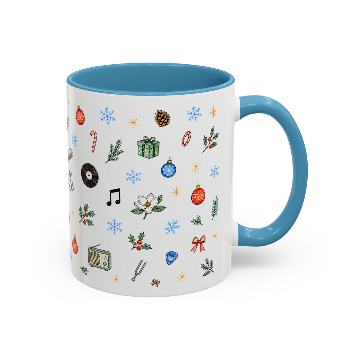 Nashville Christmas Mug | Watercolor City Souvenir, Acoustic Guitar, Harmonica (11oz 15oz)