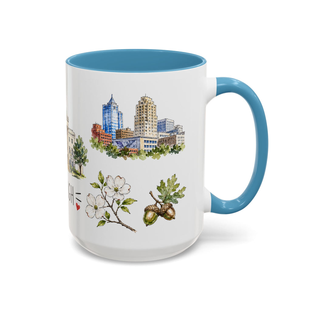 Raleigh Illustrated Travel Mug | City Souvenir Accent Coffee Mug | 11oz 15oz Ceramic Cup