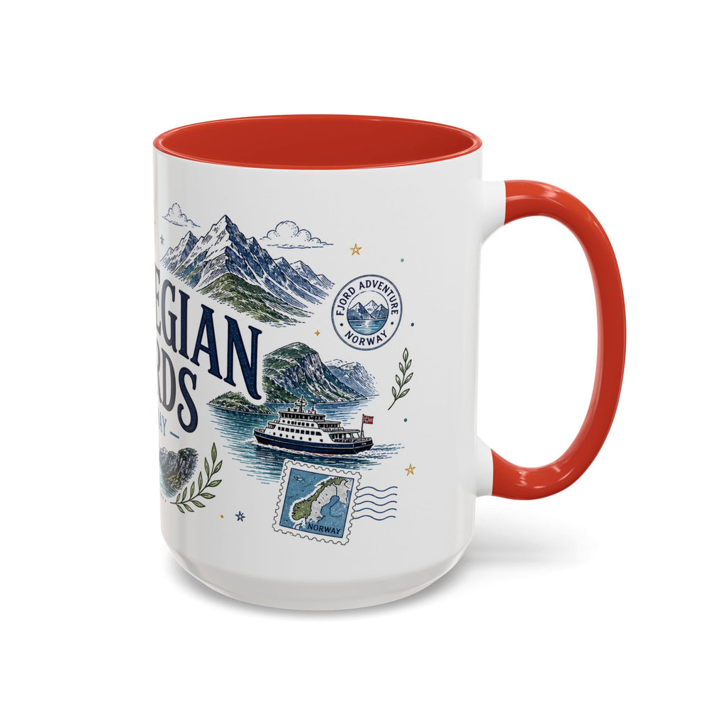 Norwegian Fjords Coffee Mug | Travel Destination Souvenir Gift | Accent Color Ceramic 11oz 15oz
