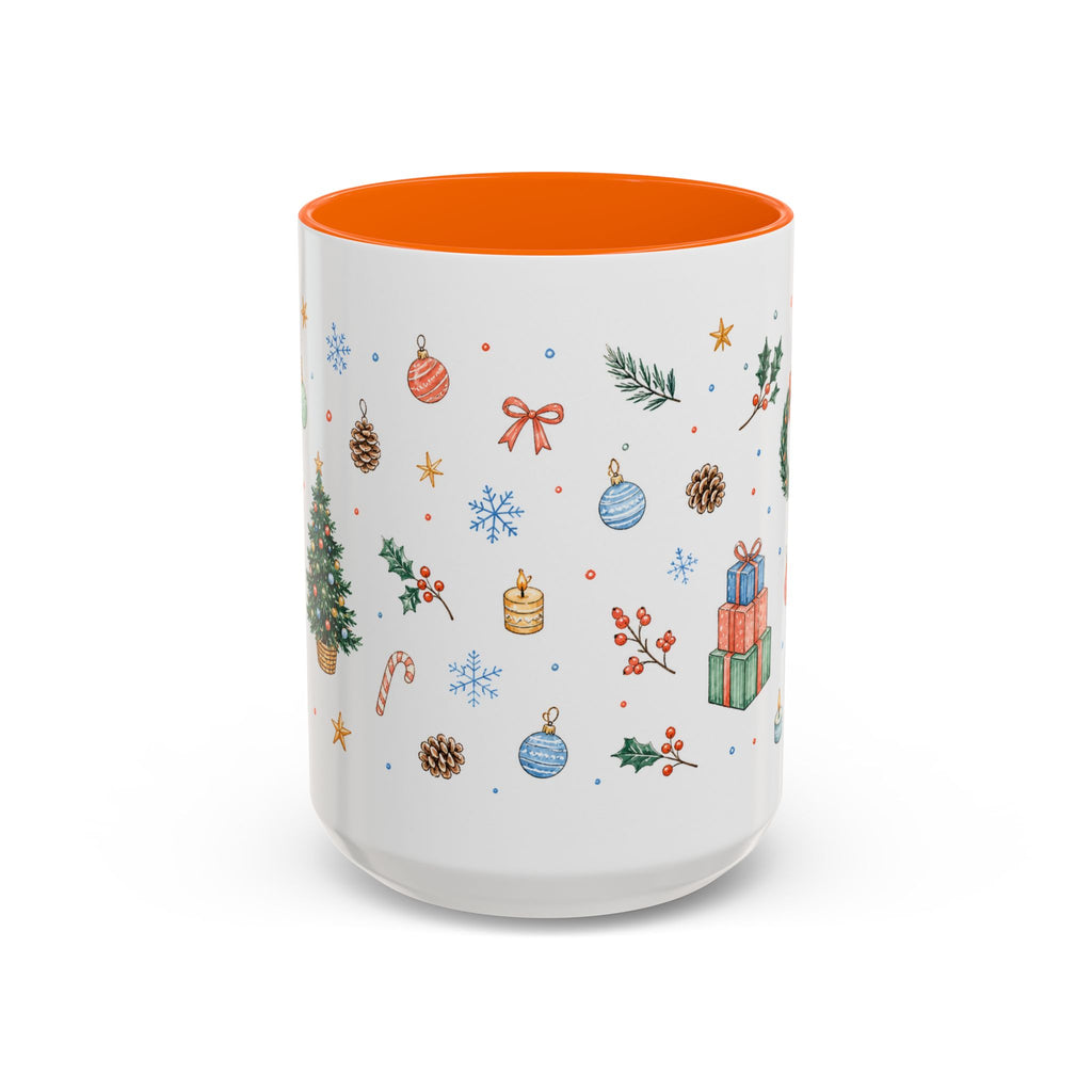 Christmas Mug | Watercolor Tree Gifts Wreath Holiday Cup | Accent Coffee Mug 11oz 15oz