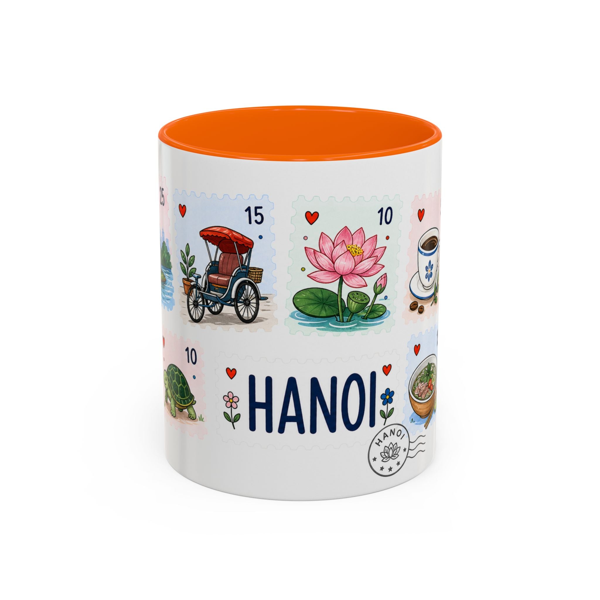 Hanoi Coffee Mug | Postage Stamp Collage Mug | Travel Souvenir Accent Cup 11oz 15oz