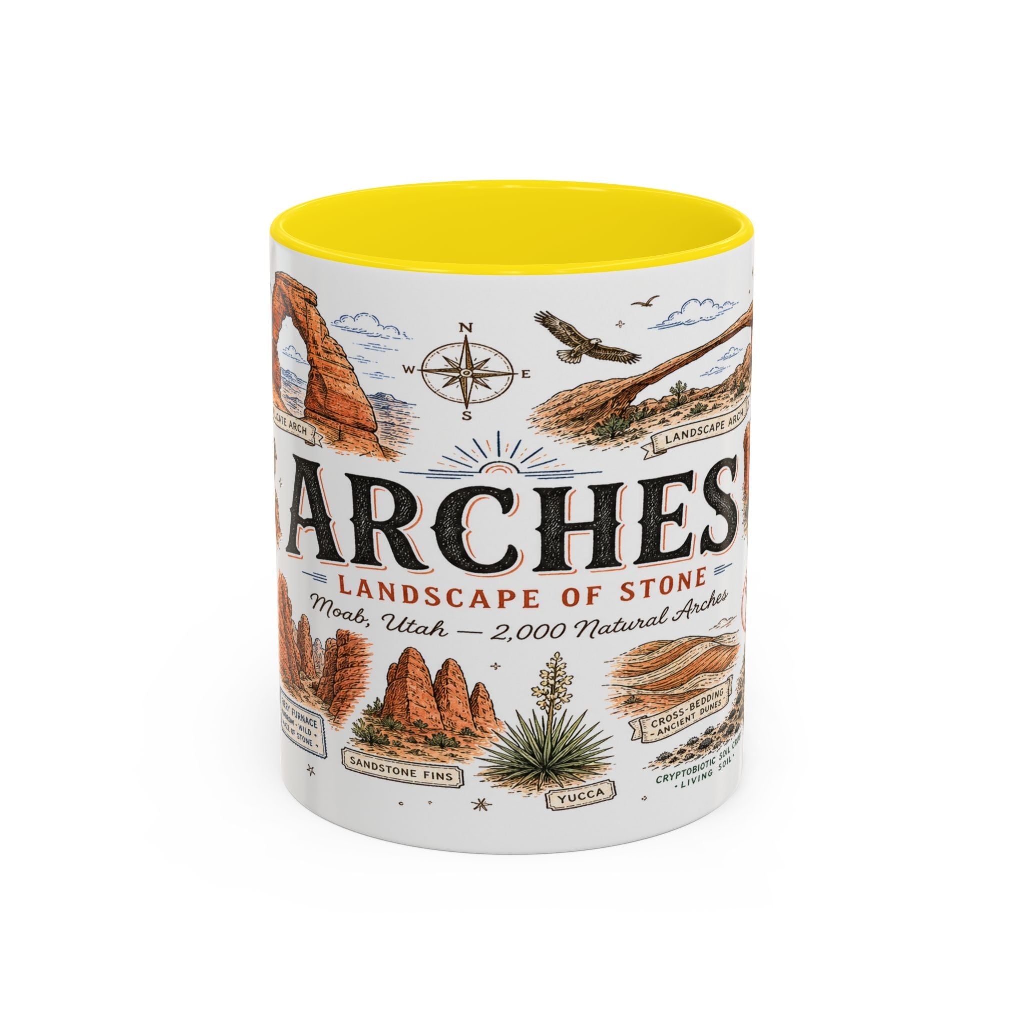 Arches Coffee Mug | National Park Hiking Utah Gift | Accent Color Ceramic 11oz 15oz