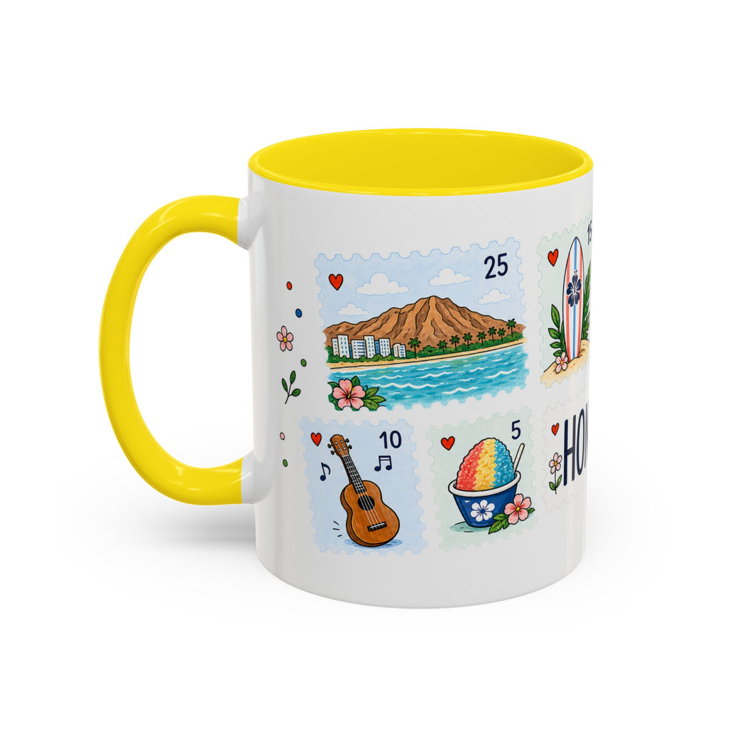 Honolulu Coffee Mug | Postage Stamp Collage Mug | Travel Souvenir Accent Cup 11oz 15oz