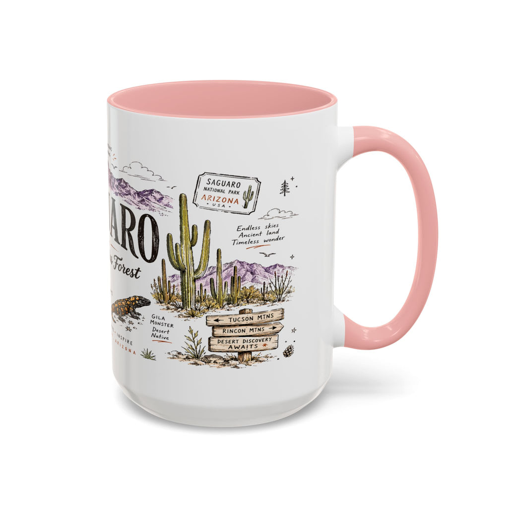 Saguaro National Park Coffee Mug | Arizona Desert Cactus Sunset Gift | Accent Color Ceramic 11oz 15oz