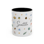 Seattle Christmas Mug | Watercolor Travel Souvenir | Holiday Gift | Accent Ceramic Coffee Cup 11oz 15oz
