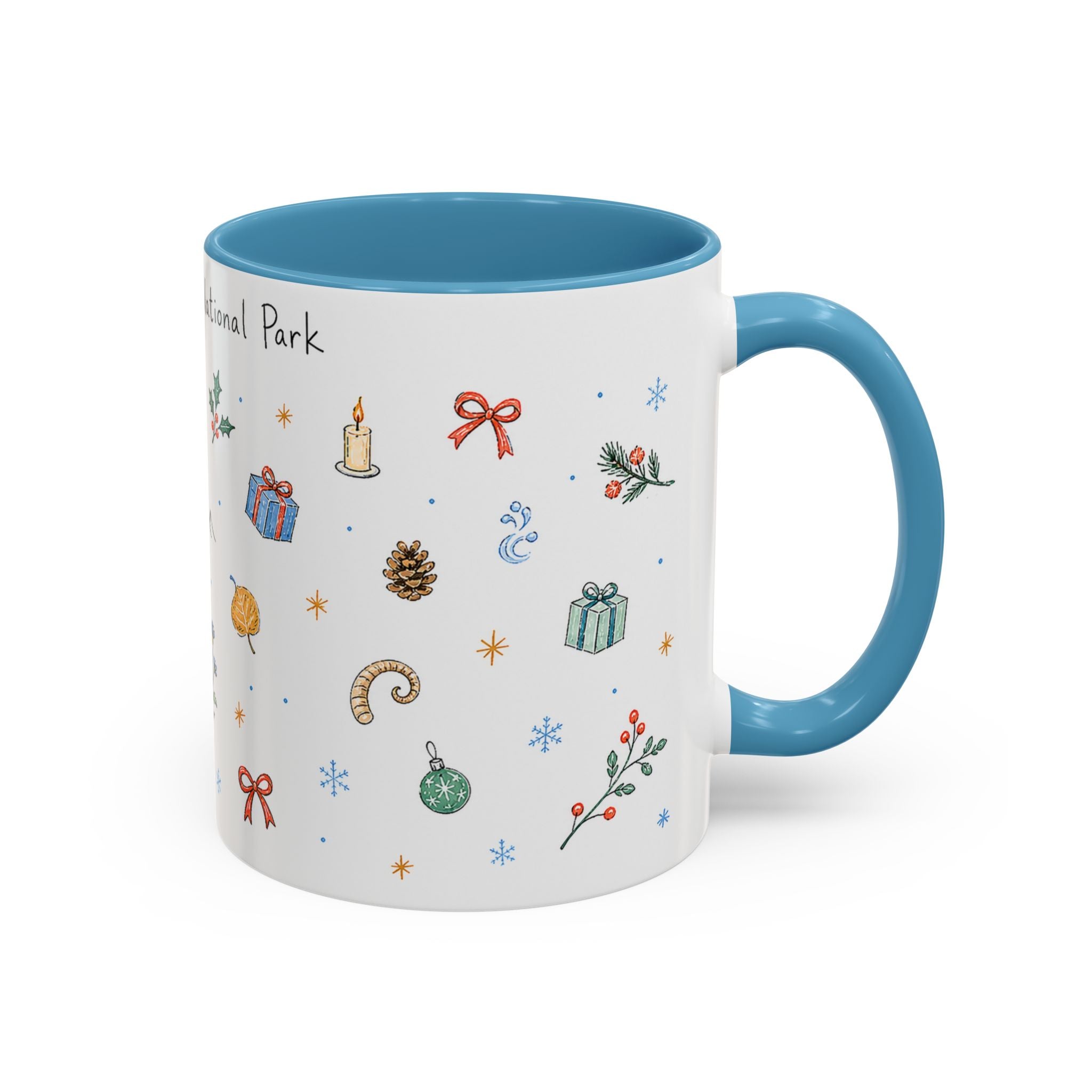 Rocky Mountain National Park Christmas Mug | Watercolor Travel Souvenir | Holiday Gift | Accent Ceramic Coffee Cup 11oz 15oz