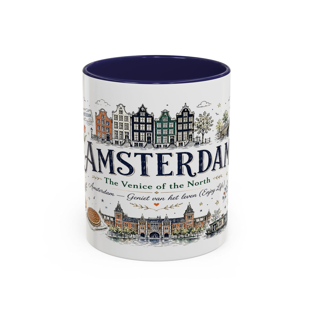 Amsterdam Coffee Mug | Netherlands Souvenir Travel Gift | Accent Color Ceramic 11oz 15oz