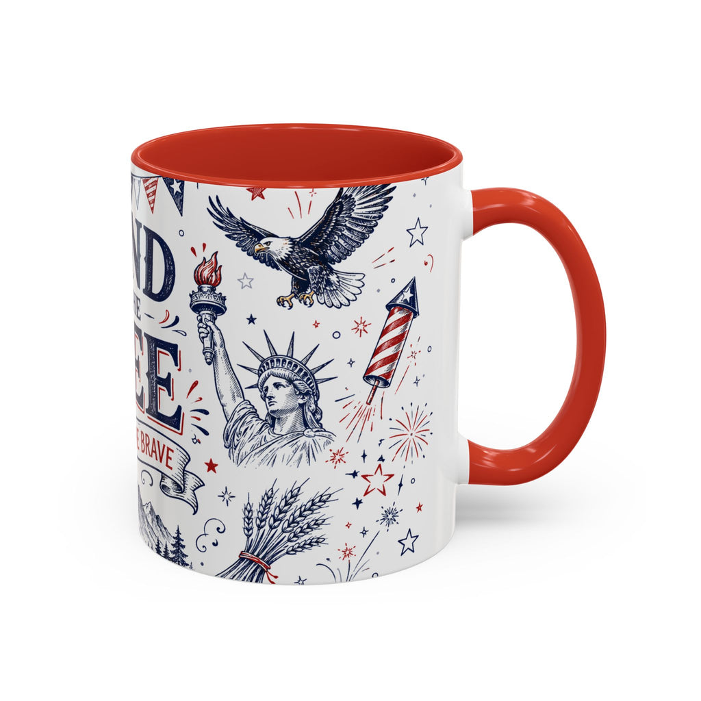 Land of the Free Coffee Mug | Home of the Brave 4th of July Gift | Accent Color Ceramic 11oz 15oz