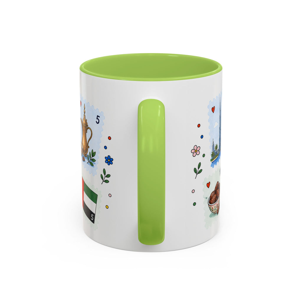 Dubai Coffee Mug | Postage Stamp Collage Mug | Travel Souvenir Accent Cup 11oz 15oz