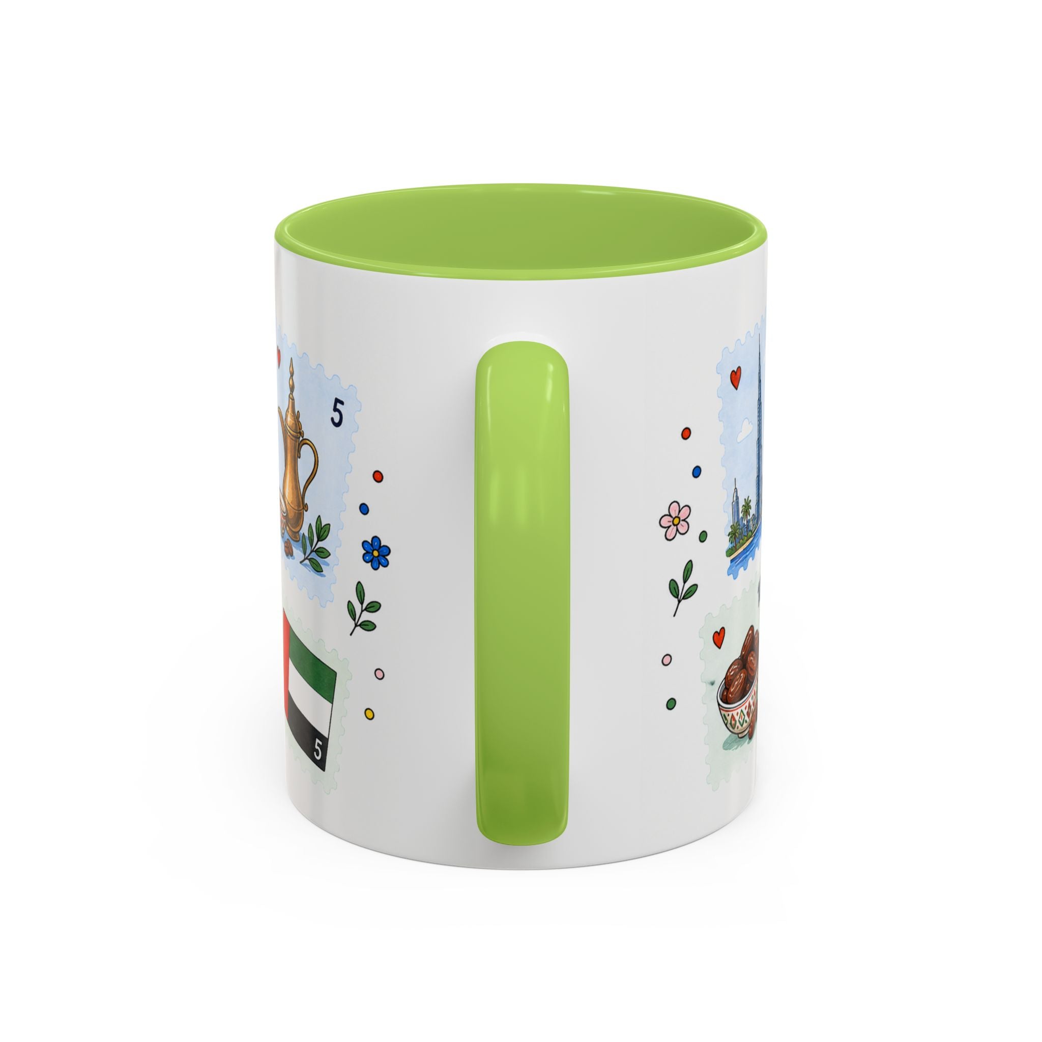 Dubai Coffee Mug | Postage Stamp Collage Mug | Travel Souvenir Accent Cup 11oz 15oz