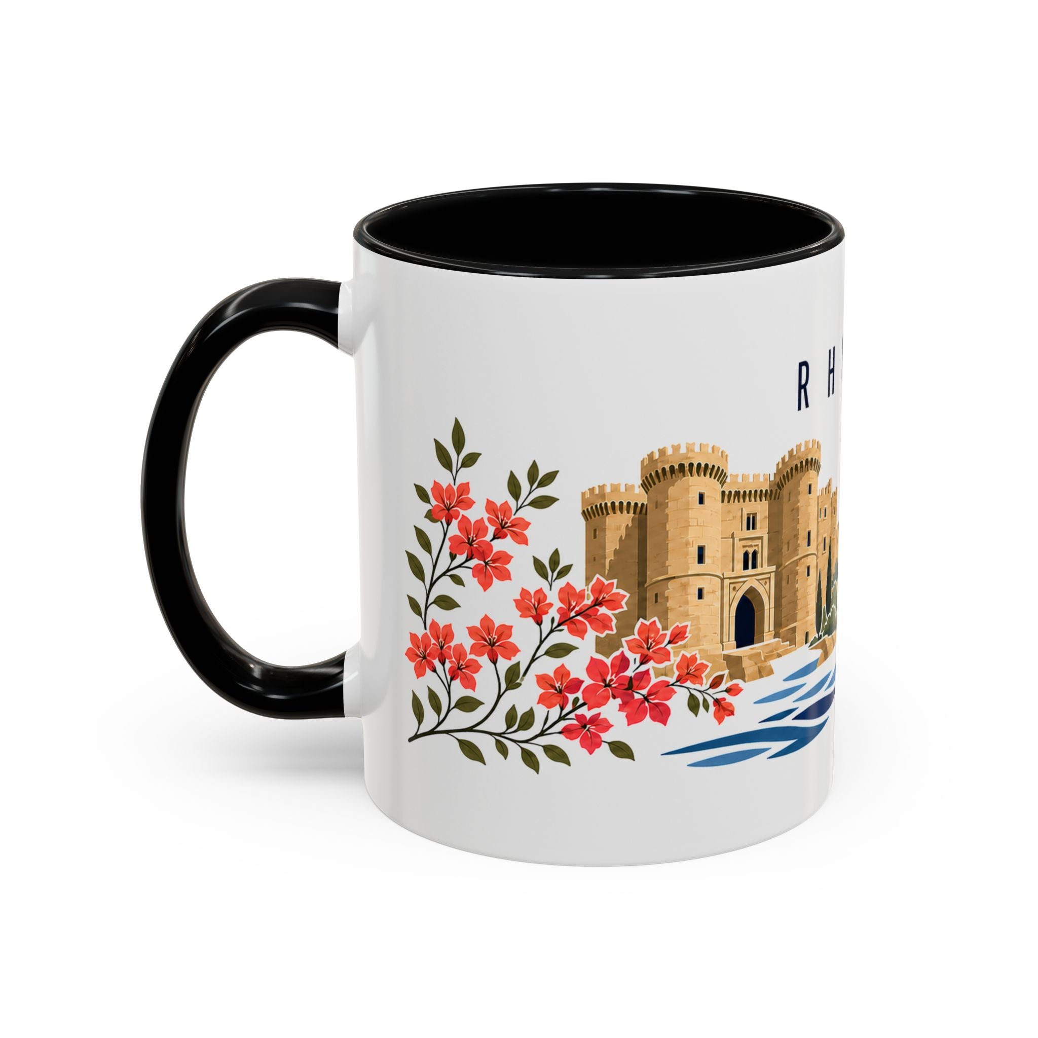 Rhodes Coffee Mug | Greece Travel Souvenir | Porcelain Decal City Gift | 11oz 15oz Accent Mug