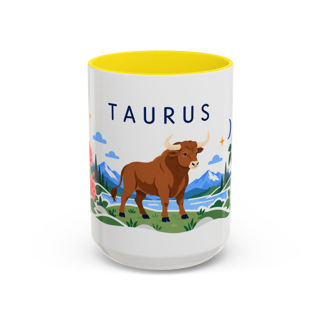 Taurus Zodiac Coffee Mug | Bull and Rose Design | Astrology Birthday Gift | 11 oz 15 oz Ceramic Accent Mug