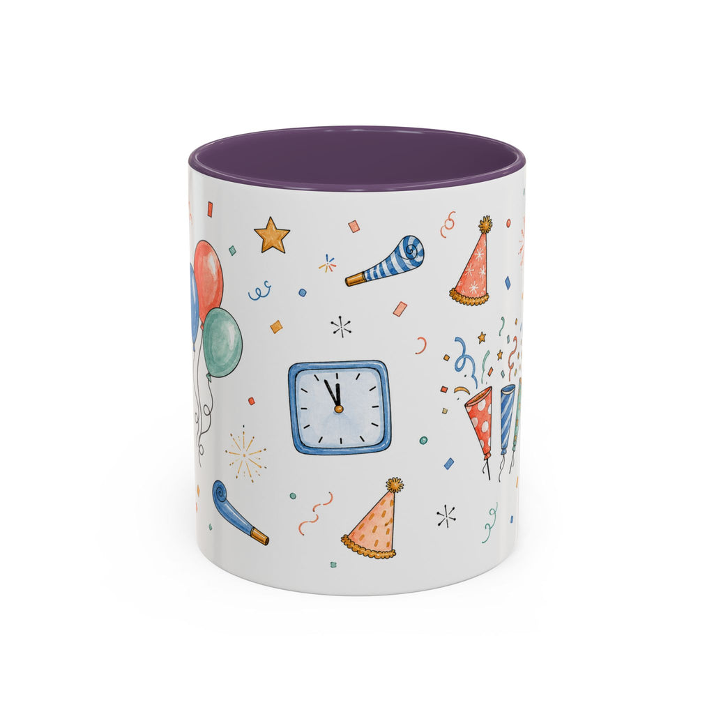 New Year Party Mug | Balloon Popper Watercolor Celebration Gift | Accent Cup 11oz 15oz