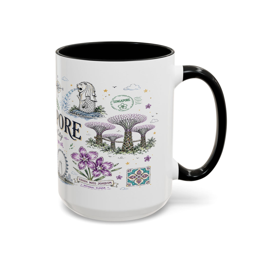 Singapore Coffee Mug | Asia Souvenir Travel Gift | Accent Color Ceramic 11oz 15oz
