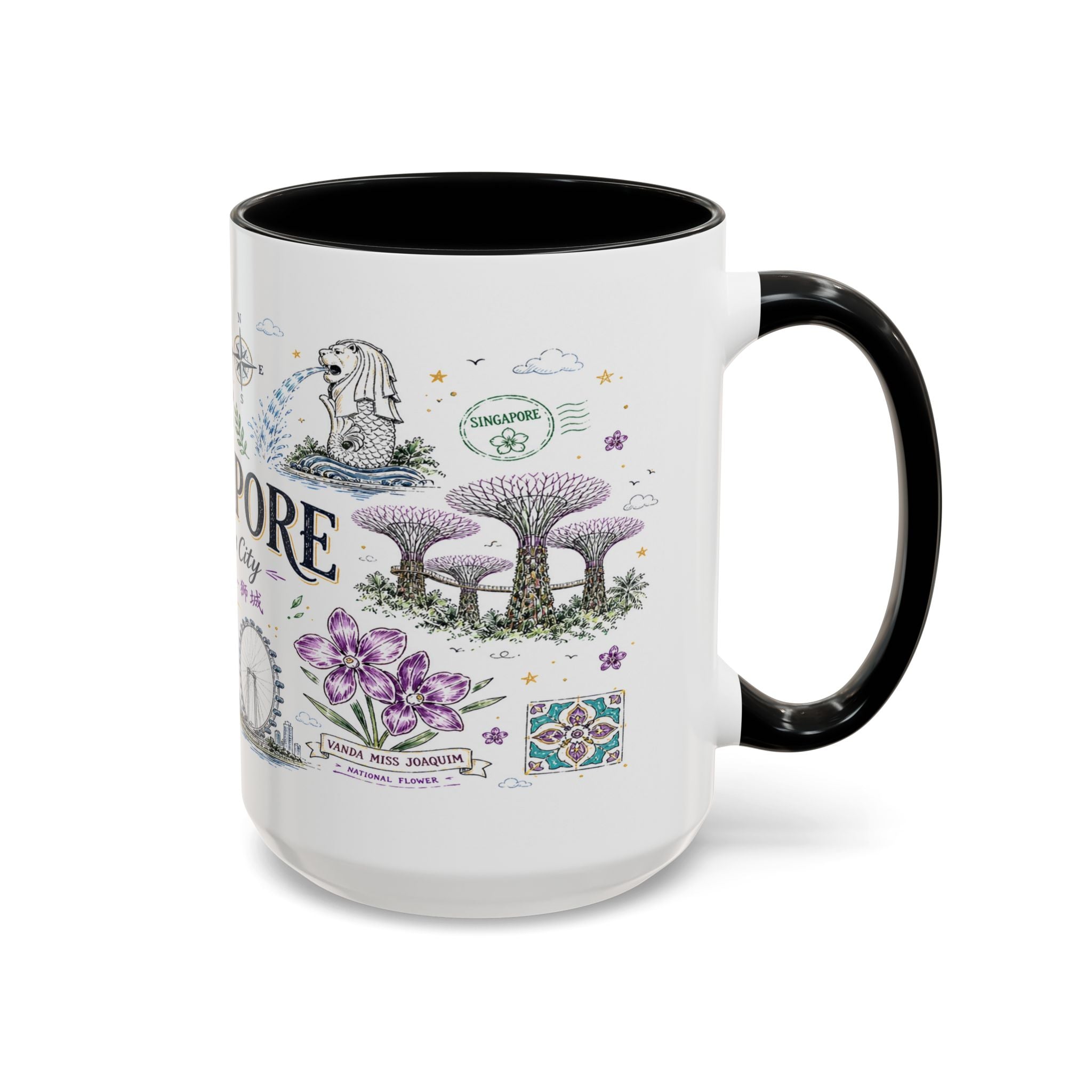 Singapore Coffee Mug | Asia Souvenir Travel Gift | Accent Color Ceramic 11oz 15oz