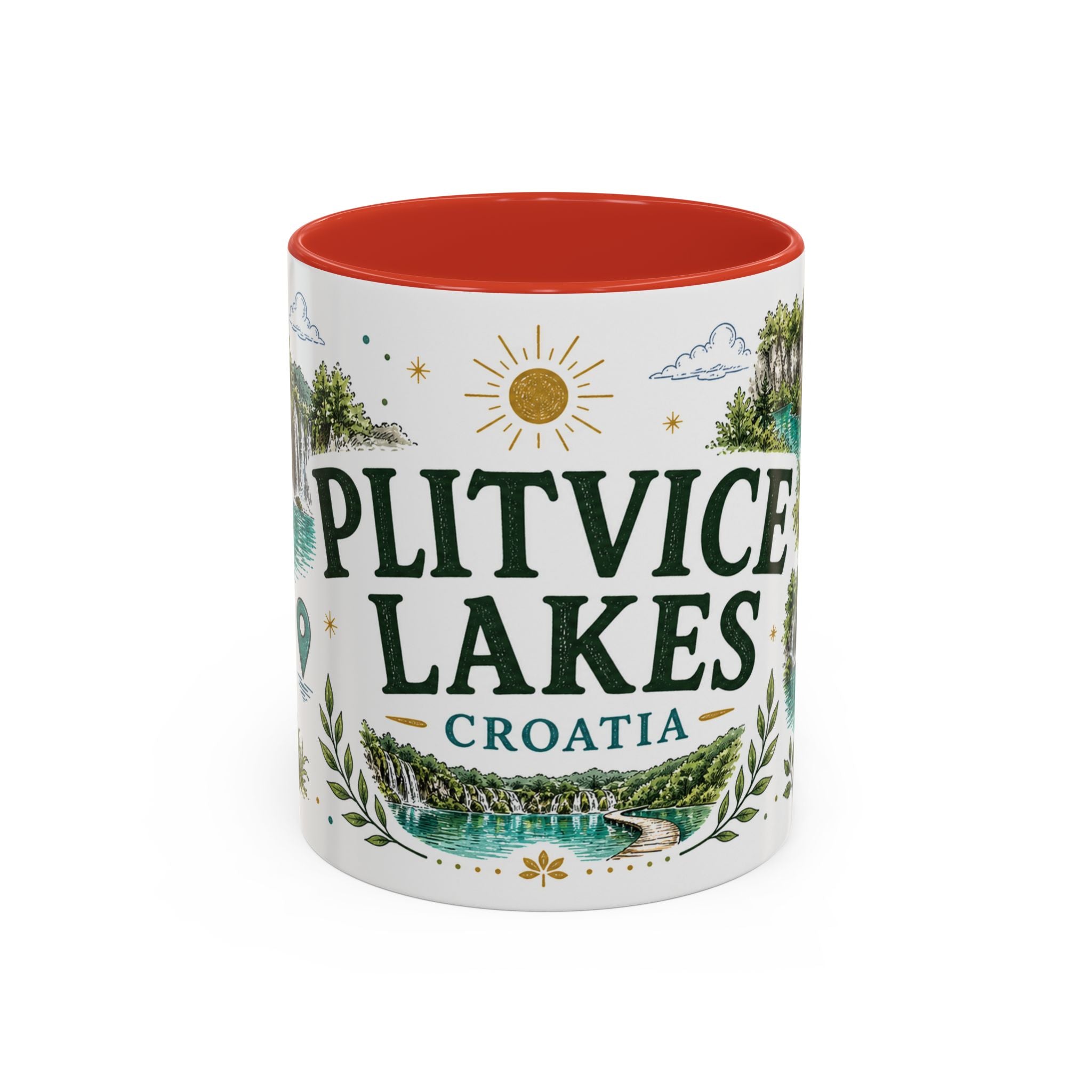 Plitvice Lakes Coffee Mug | Travel Destination Souvenir Gift | Accent Color Ceramic 11oz 15oz