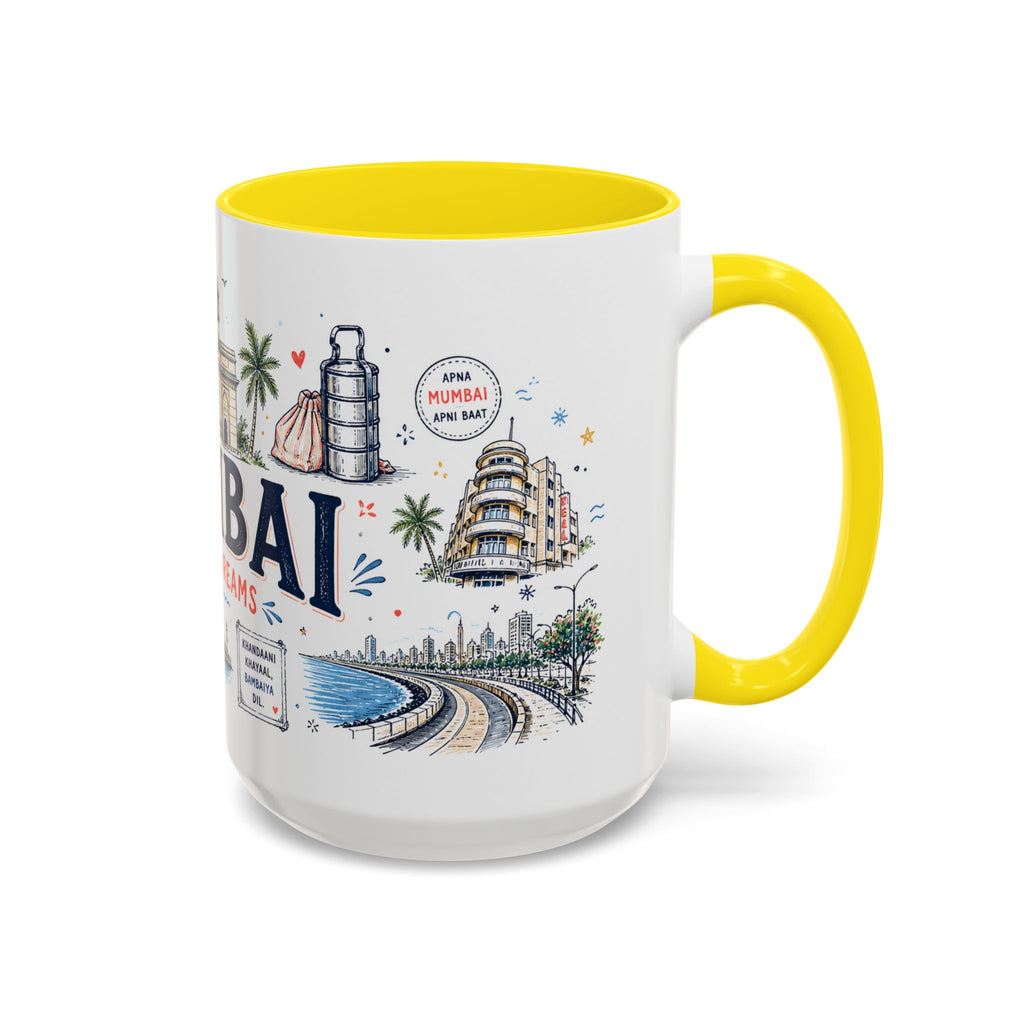 Mumbai Coffee Mug | India Souvenir Travel Gift | Accent Color Ceramic 11oz 15oz