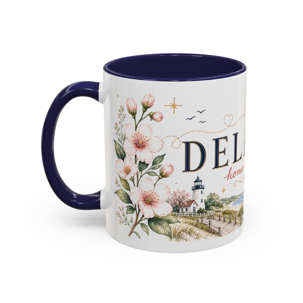 Delaware State Map Mug | Botanical Beach Accent Coffee Cup (11oz/15oz)