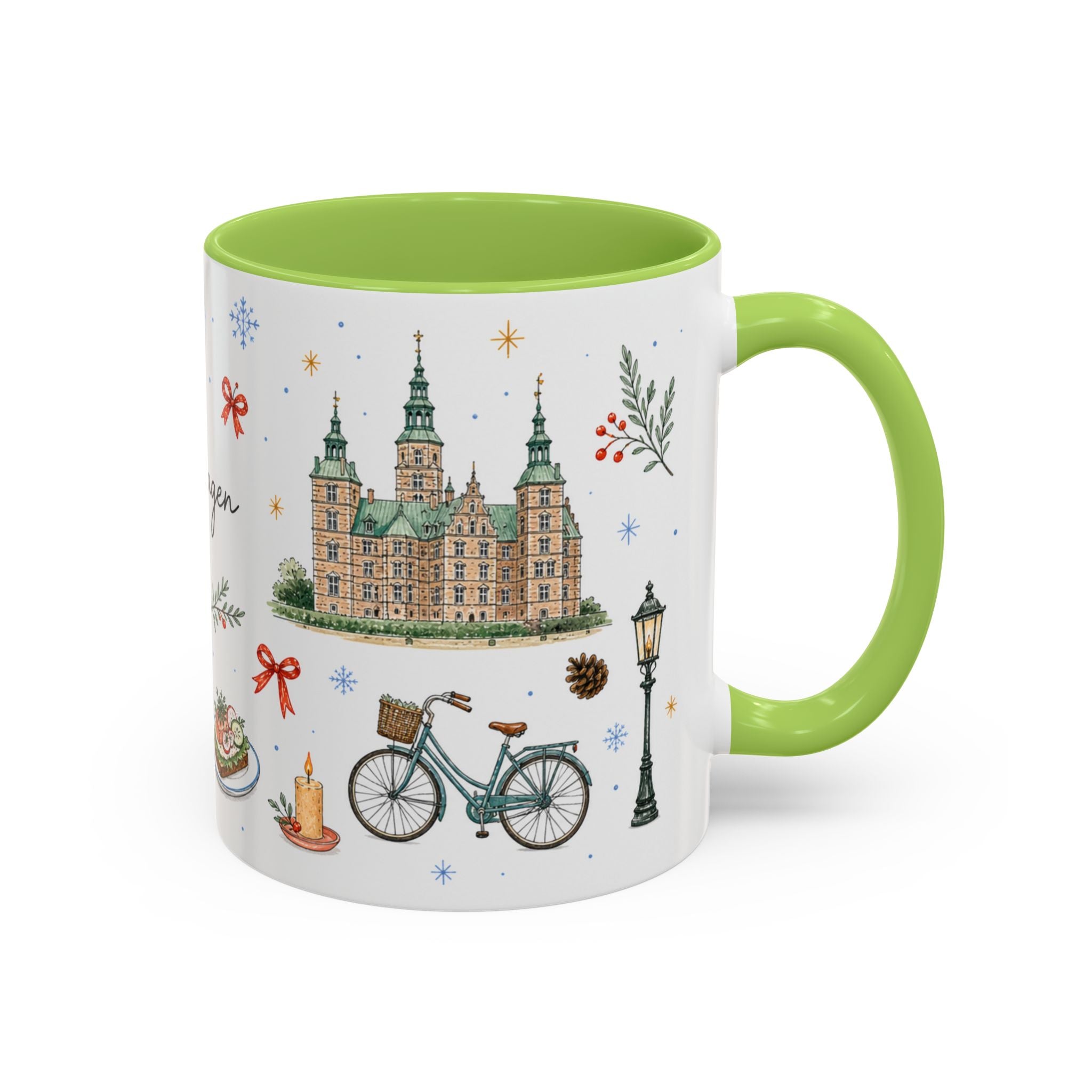 Copenhagen Christmas Mug | Watercolor Travel Souvenir | Holiday Gift | Accent Ceramic Coffee Cup 11oz 15oz
