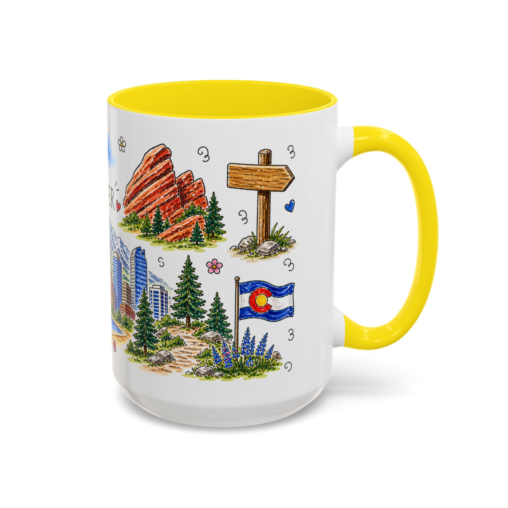 Denver Illustrated Travel Mug | City Souvenir Accent Coffee Mug | 11oz 15oz Ceramic Cup