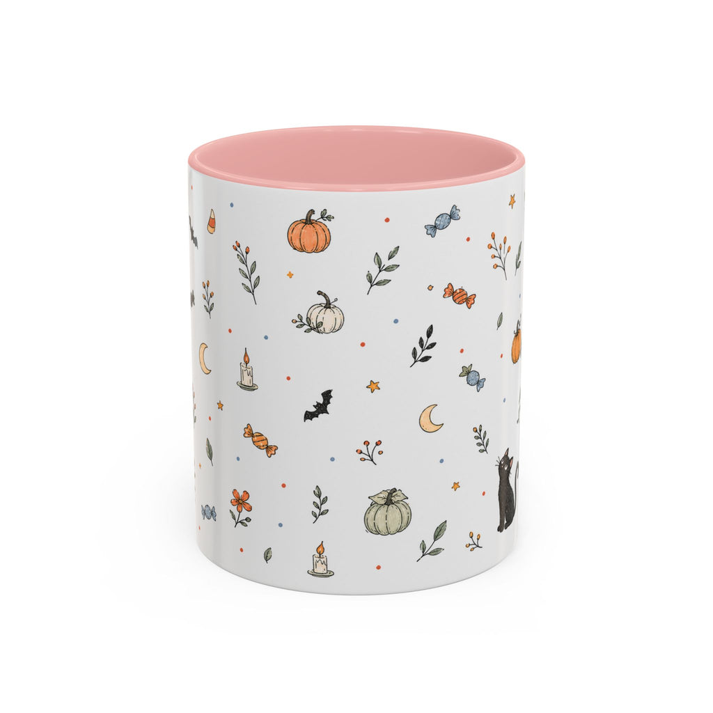 Halloween Party Mug | Ghost Black Cat Candy Watercolor Gift | Accent Cup 11oz 15oz