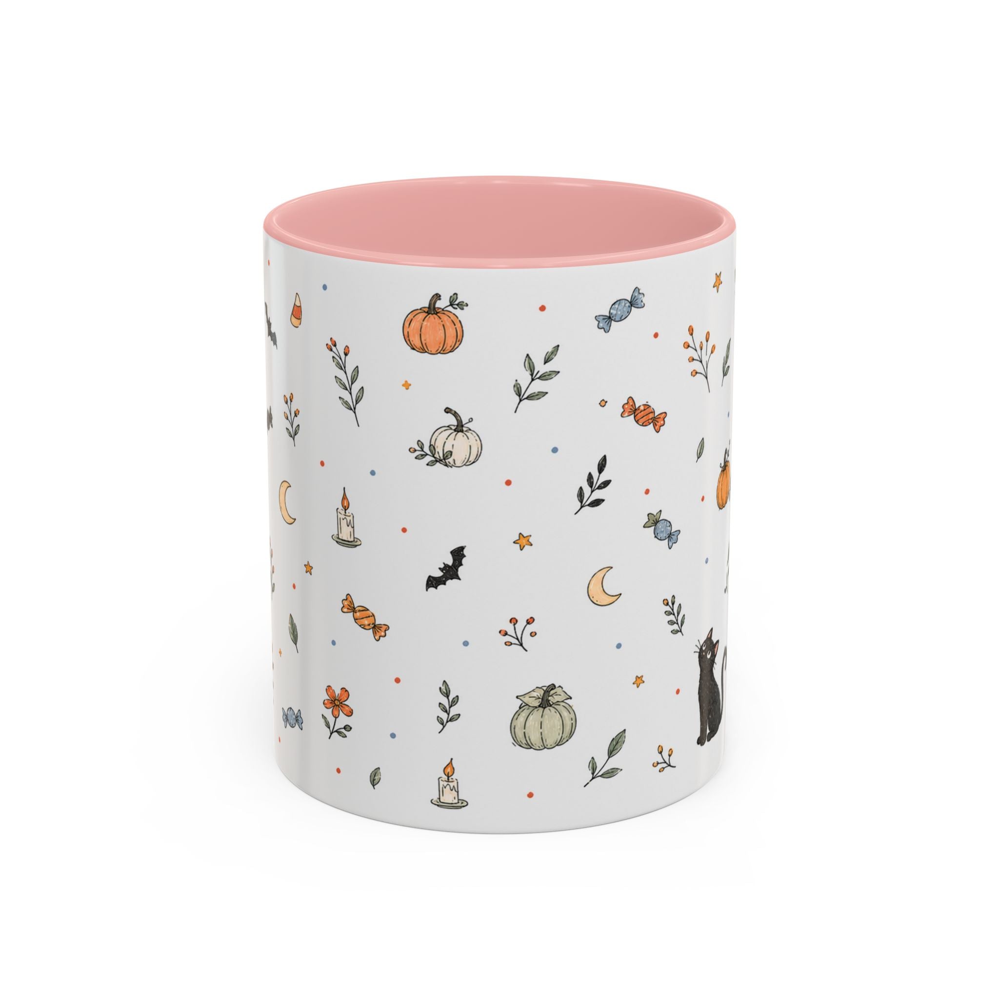 Halloween Party Mug | Ghost Black Cat Candy Watercolor Gift | Accent Cup 11oz 15oz