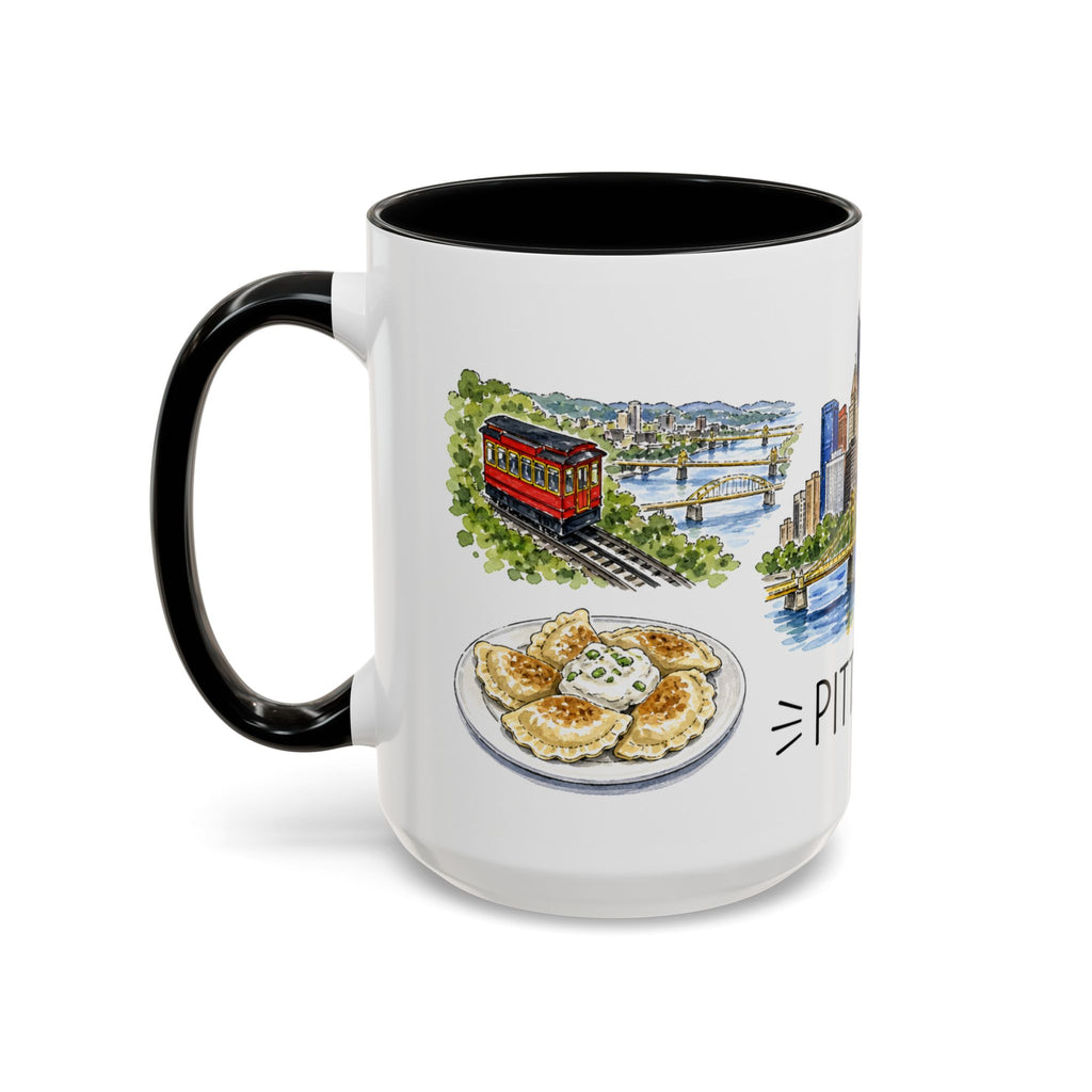 Pittsburgh Illustrated Travel Mug | City Souvenir Accent Coffee Mug | 11oz 15oz Ceramic Cup