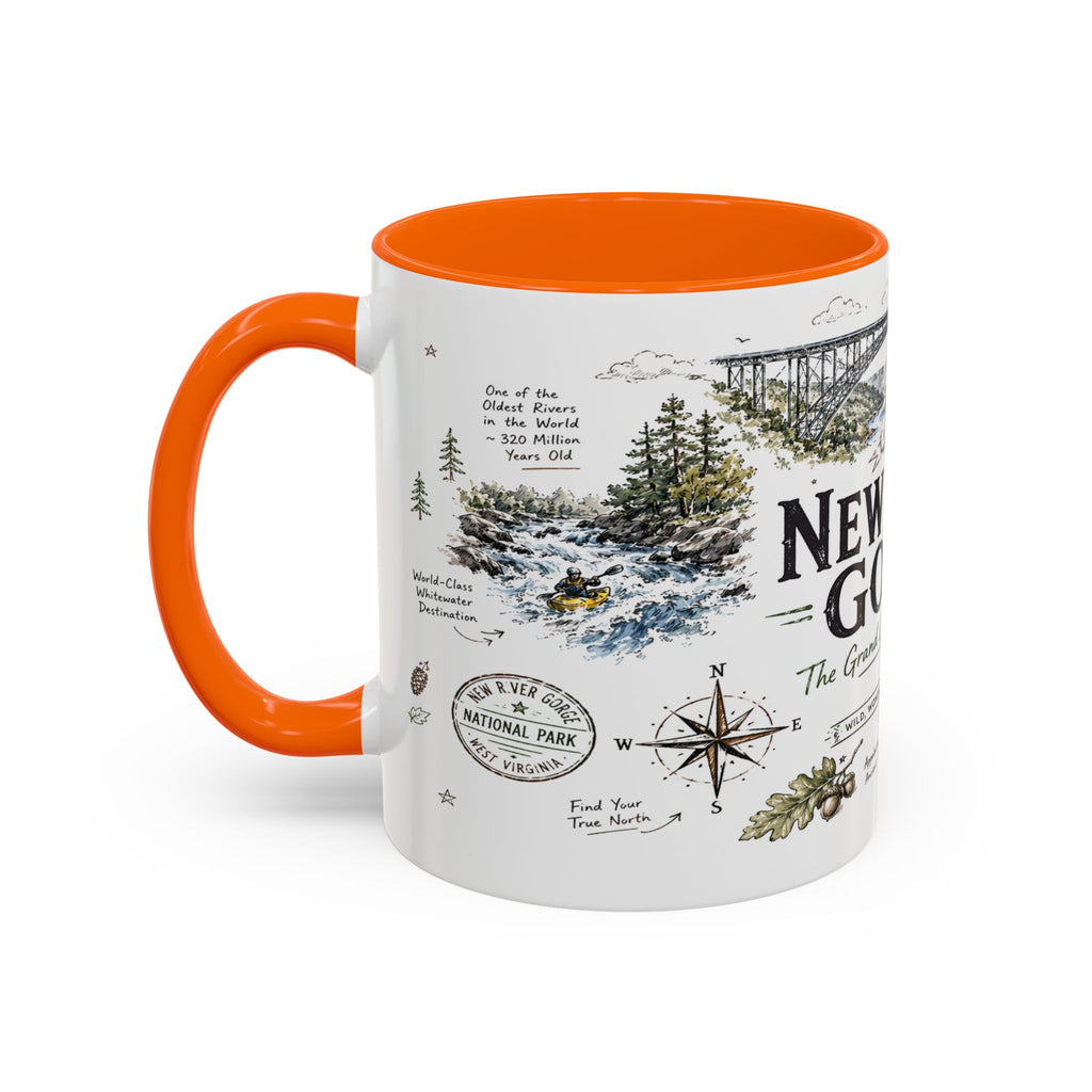 New River Gorge National Park Coffee Mug | West Virginia River Canyon Climbing Gift | Accent Color Ceramic 11oz 15oz