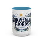 Norwegian Fjords Coffee Mug | Travel Destination Souvenir Gift | Accent Color Ceramic 11oz 15oz