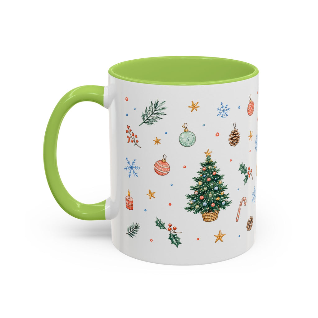 Christmas Mug | Watercolor Tree Gifts Wreath Holiday Cup | Accent Coffee Mug 11oz 15oz