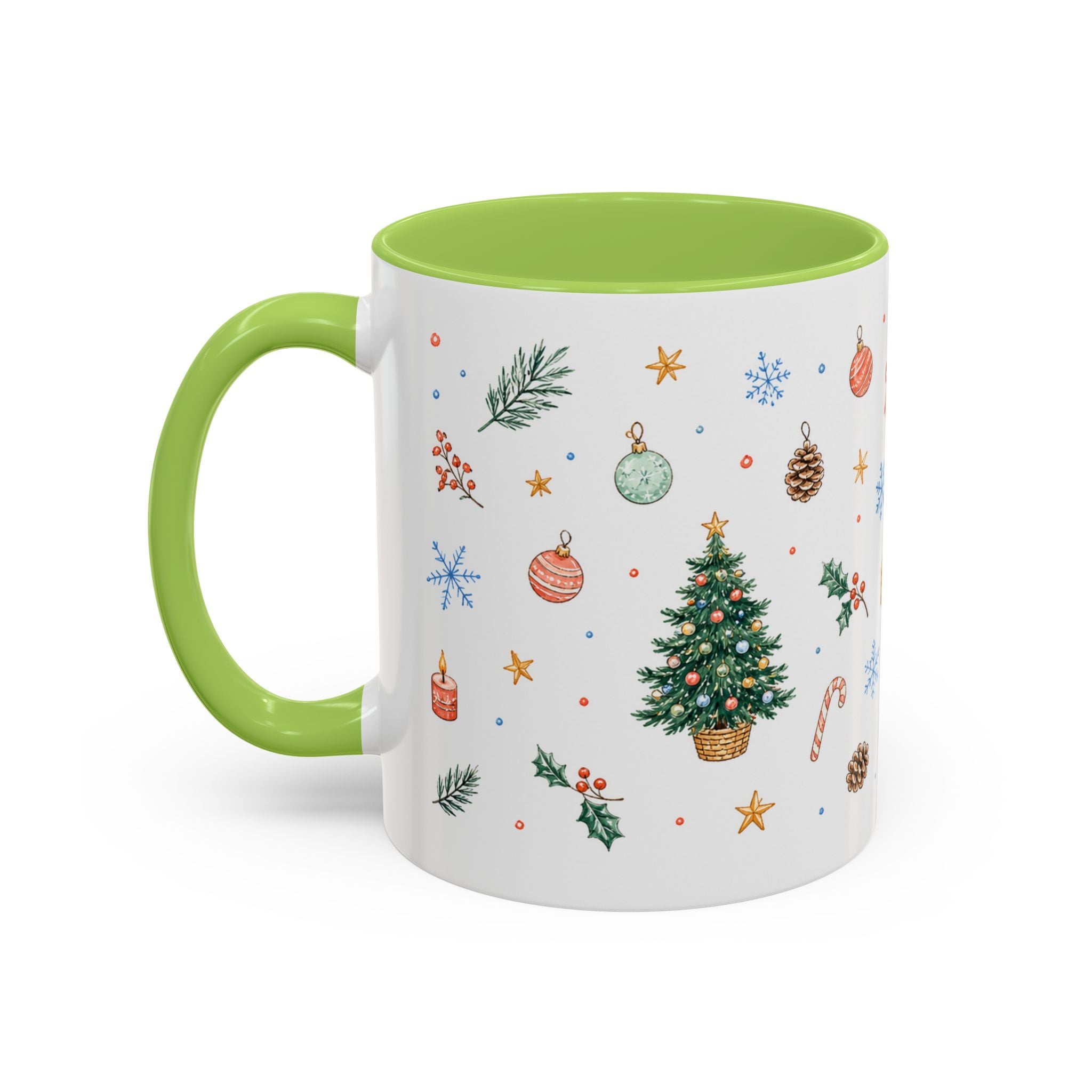 Christmas Mug | Watercolor Tree Gifts Wreath Holiday Cup | Accent Coffee Mug 11oz 15oz
