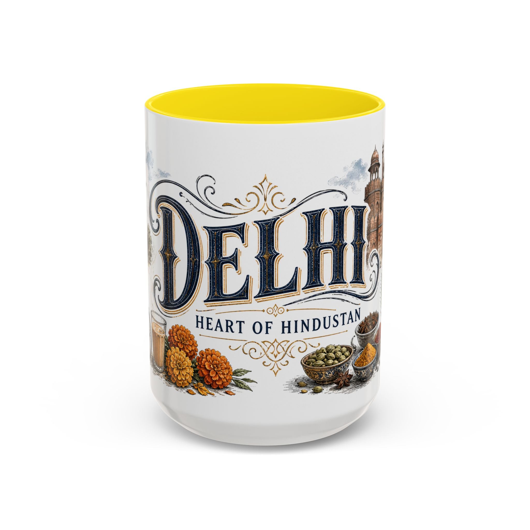 Delhi Coffee Mug | India Travel Souvenir | Vintage Illustrated City Gift | 11 oz 15 oz Accent Mug
