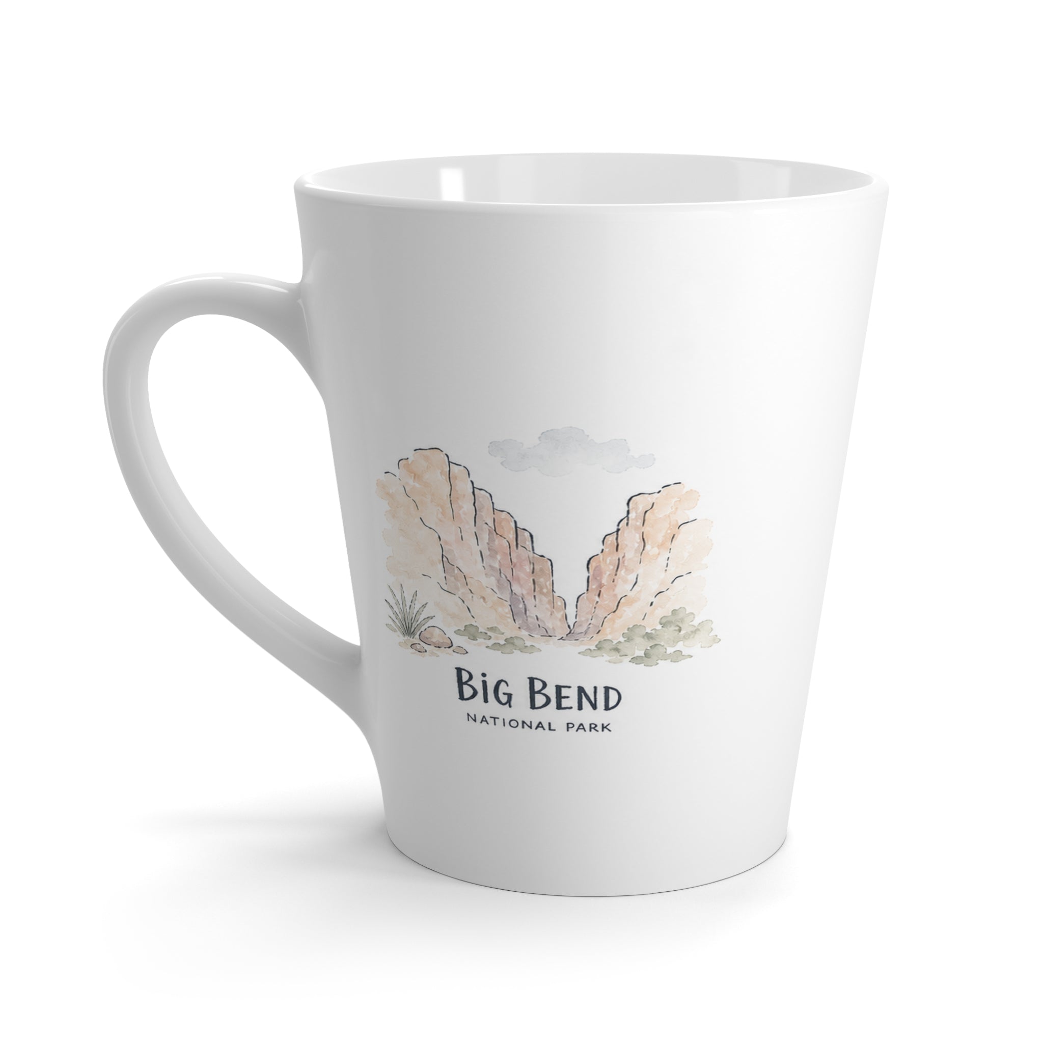 Big Bend National Park Latte Mug | Pastel Watercolor Nature Coffee Cup | 12 oz Travel Souvenir Gift