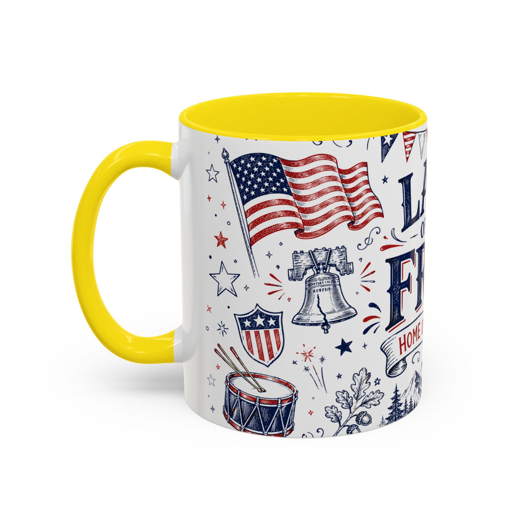 Land of the Free Coffee Mug | Home of the Brave 4th of July Gift | Accent Color Ceramic 11oz 15oz