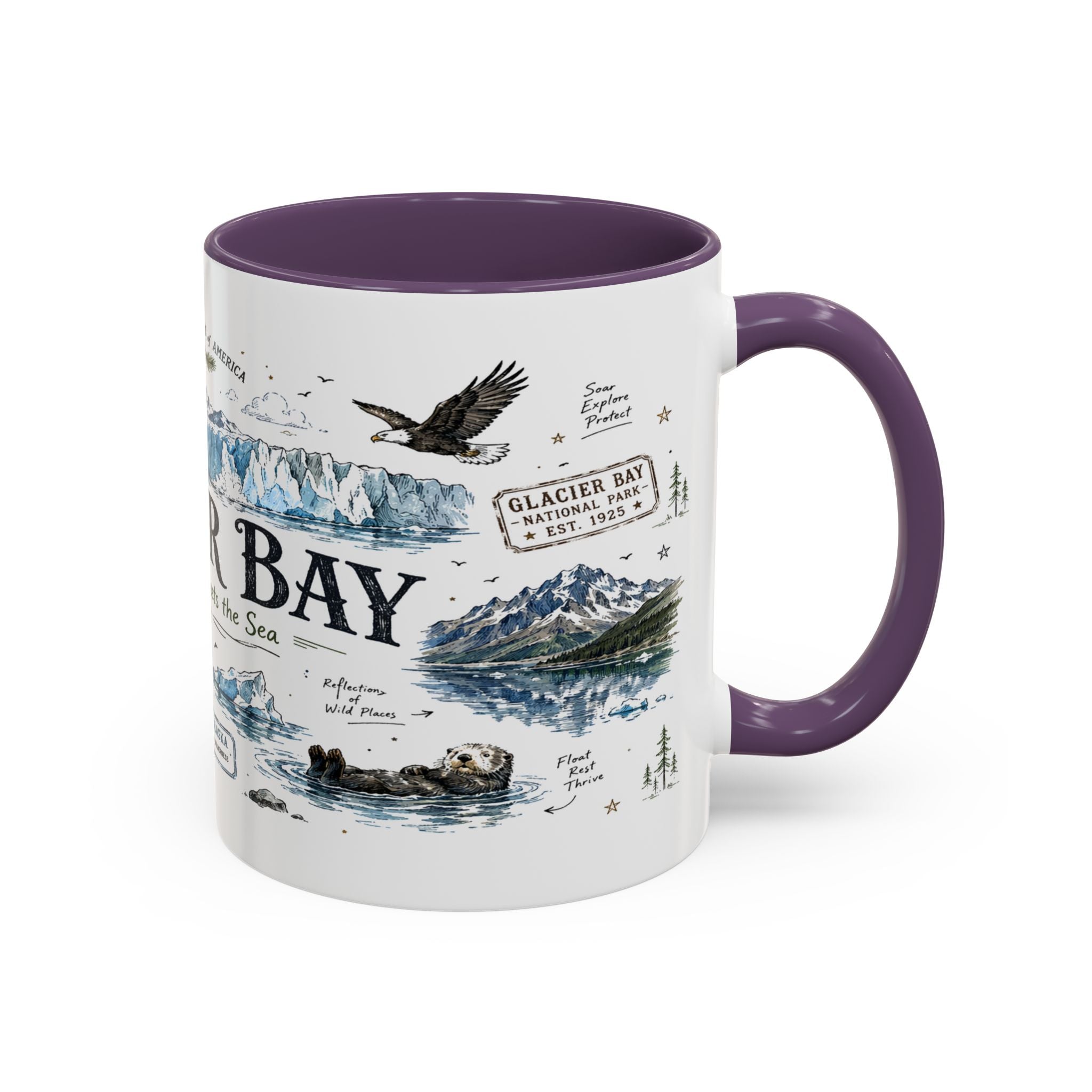 Glacier Bay National Park Coffee Mug | Alaska Wilderness Kayaking Gift | Accent Color Ceramic 11oz 15oz