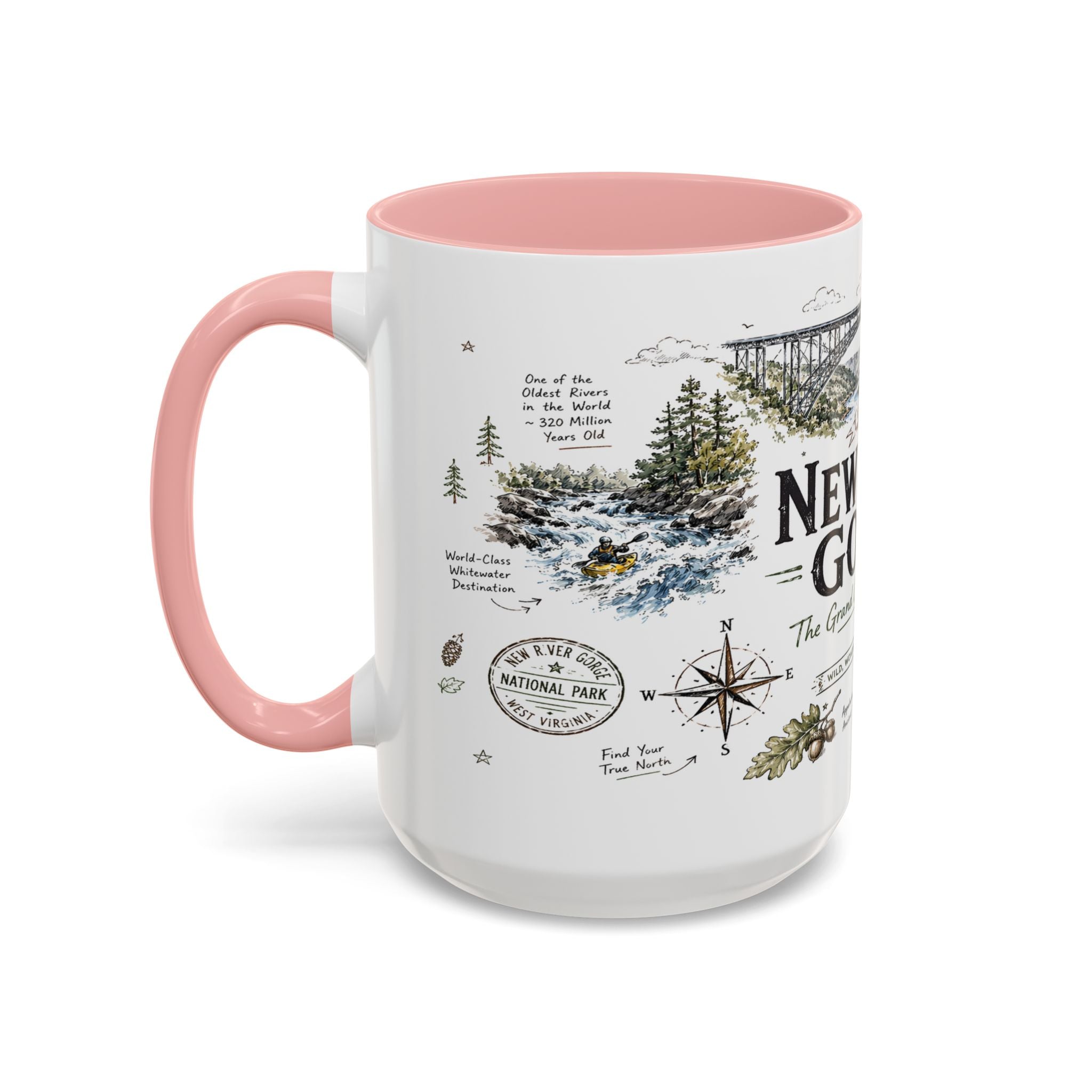 New River Gorge National Park Coffee Mug | West Virginia River Canyon Climbing Gift | Accent Color Ceramic 11oz 15oz