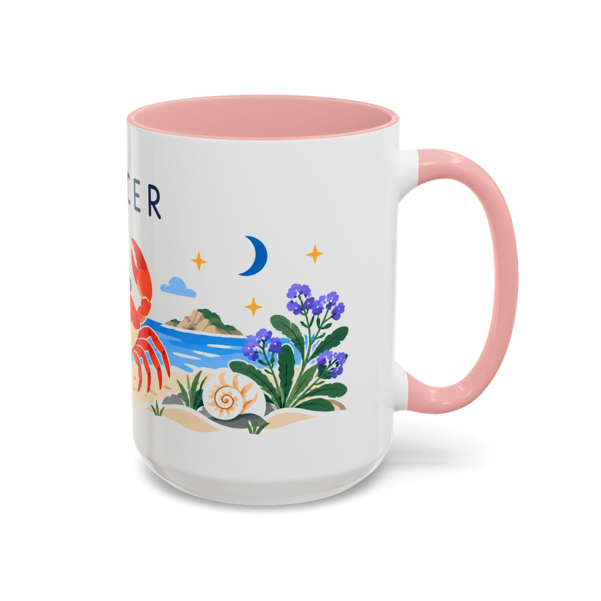 Cancer Zodiac Coffee Mug | Crab and Coastal Design | Astrology Birthday Gift | 11 oz 15 oz Ceramic Accent Mug
