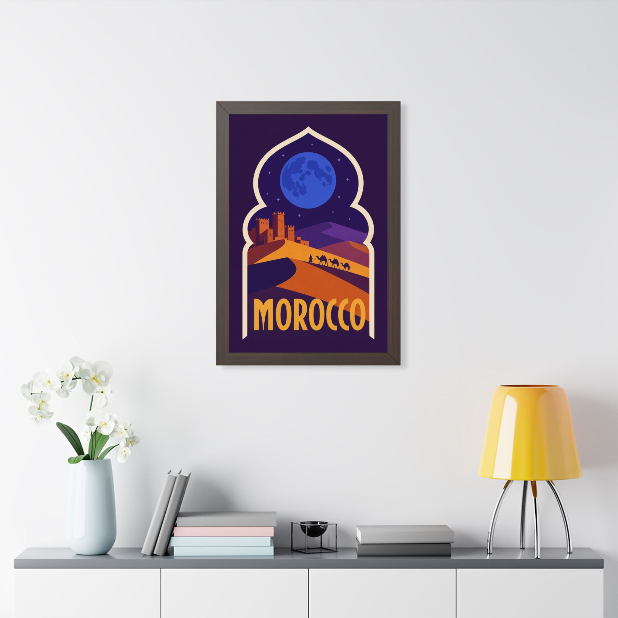 Morocco Desert Night Morocco Framed Poster | Vintage Travel Wall Art | Black Walnut White Frame | 16x24 20x30