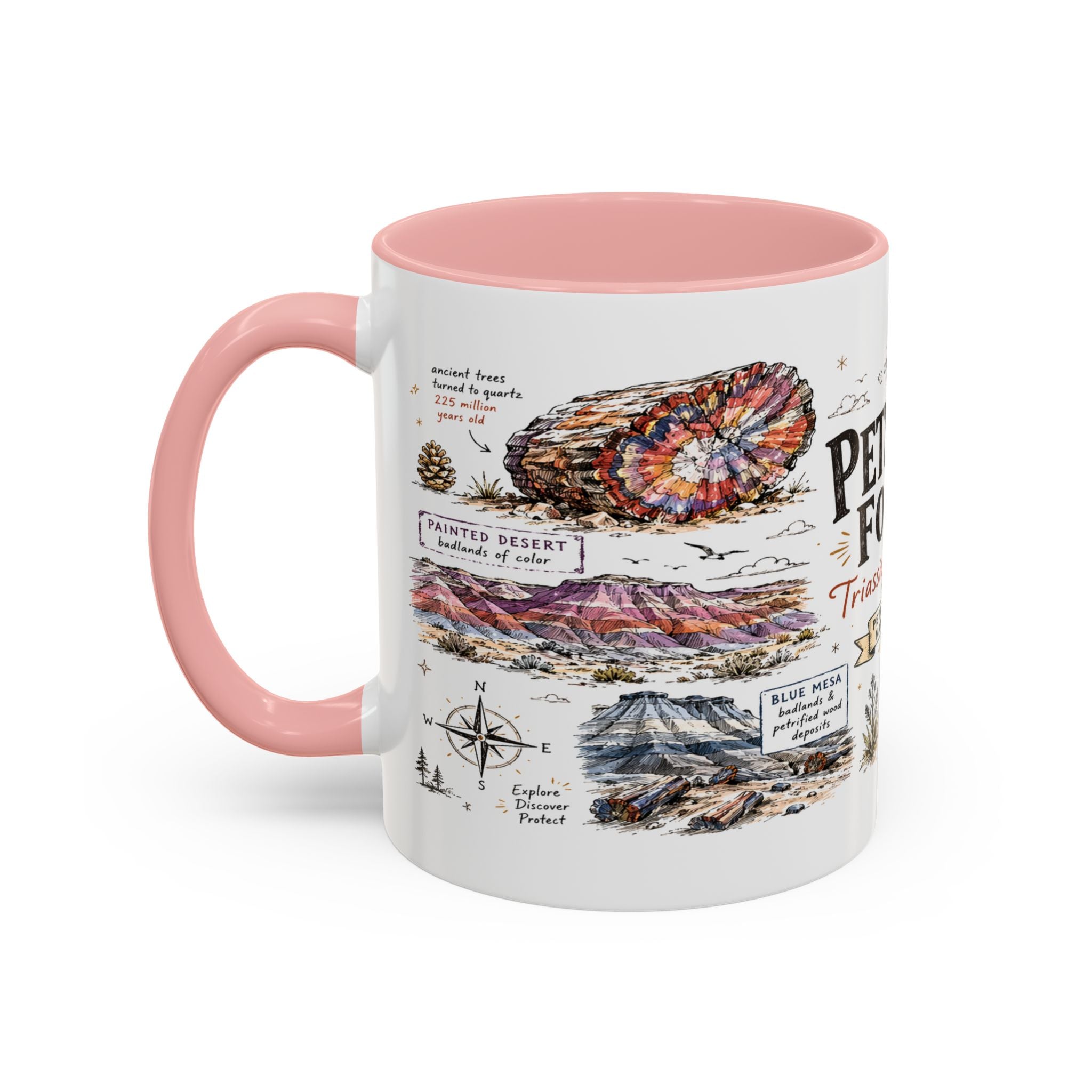 Petrified Forest National Park Coffee Mug | Arizona Painted Desert Fossil Gift | Accent Color Ceramic 11oz 15oz
