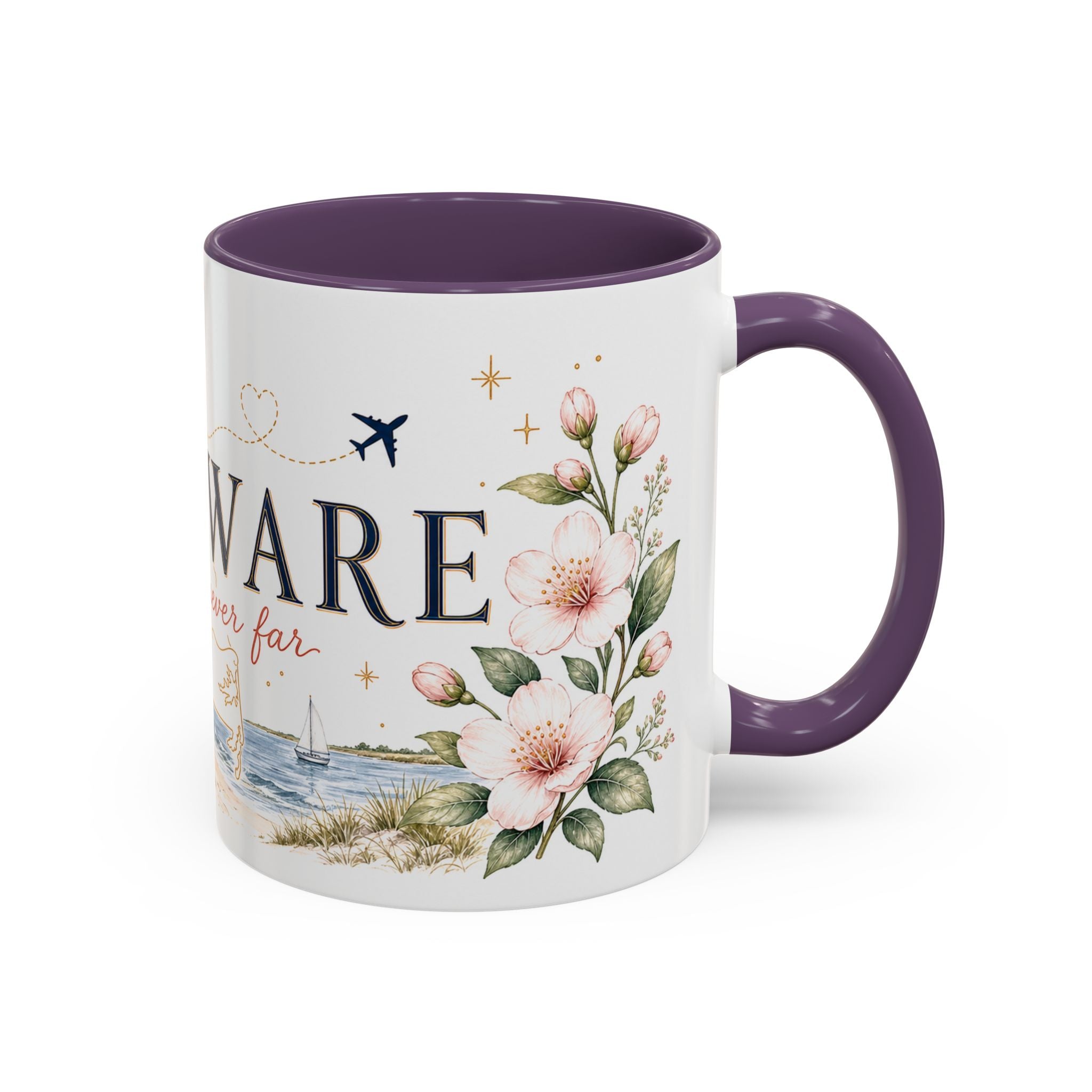 Delaware State Map Mug | Botanical Beach Accent Coffee Cup (11oz/15oz)