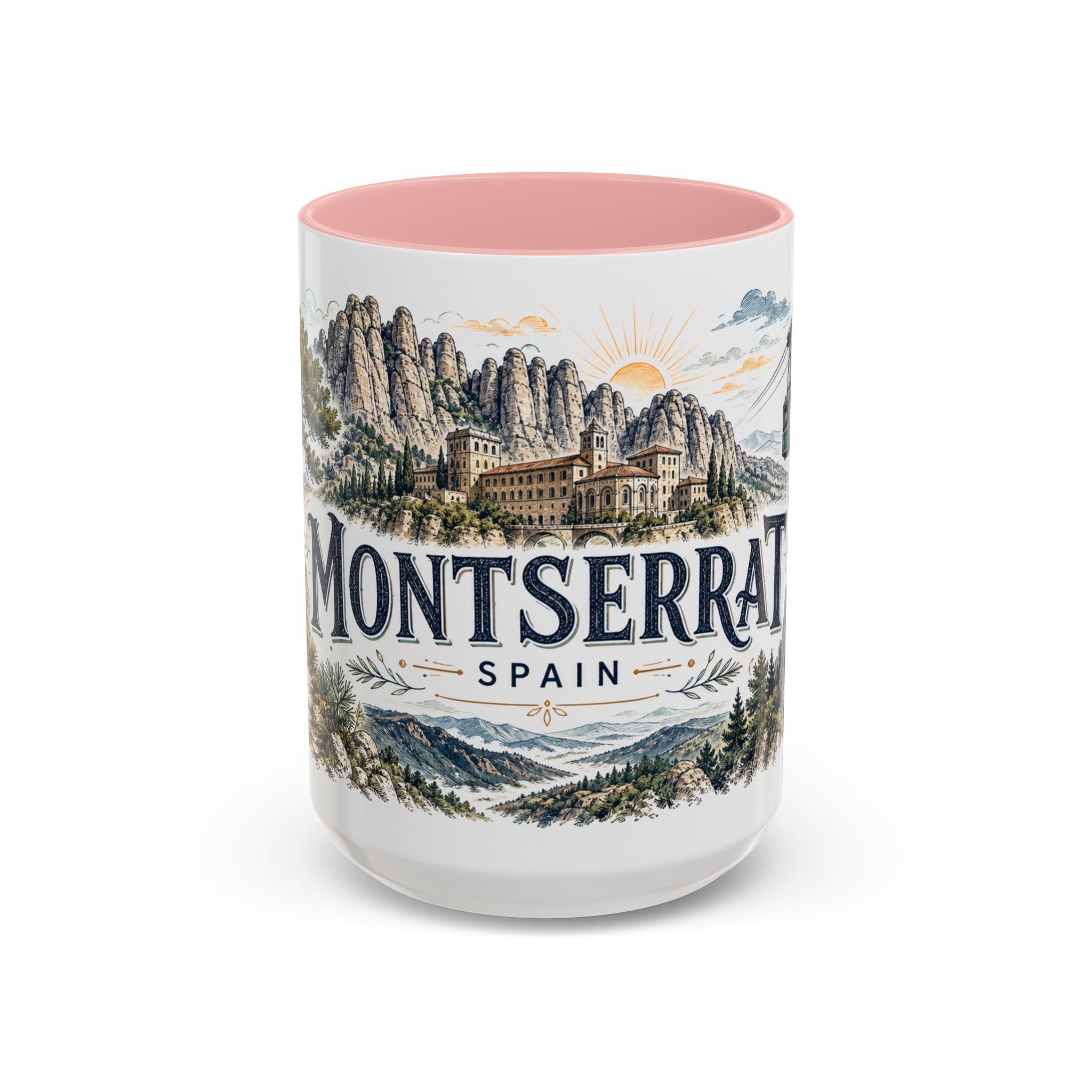 Montserrat Mug, Spain Travel Souvenir, Bucket List Gift, Accent Ceramic Coffee Mug 11oz 15oz