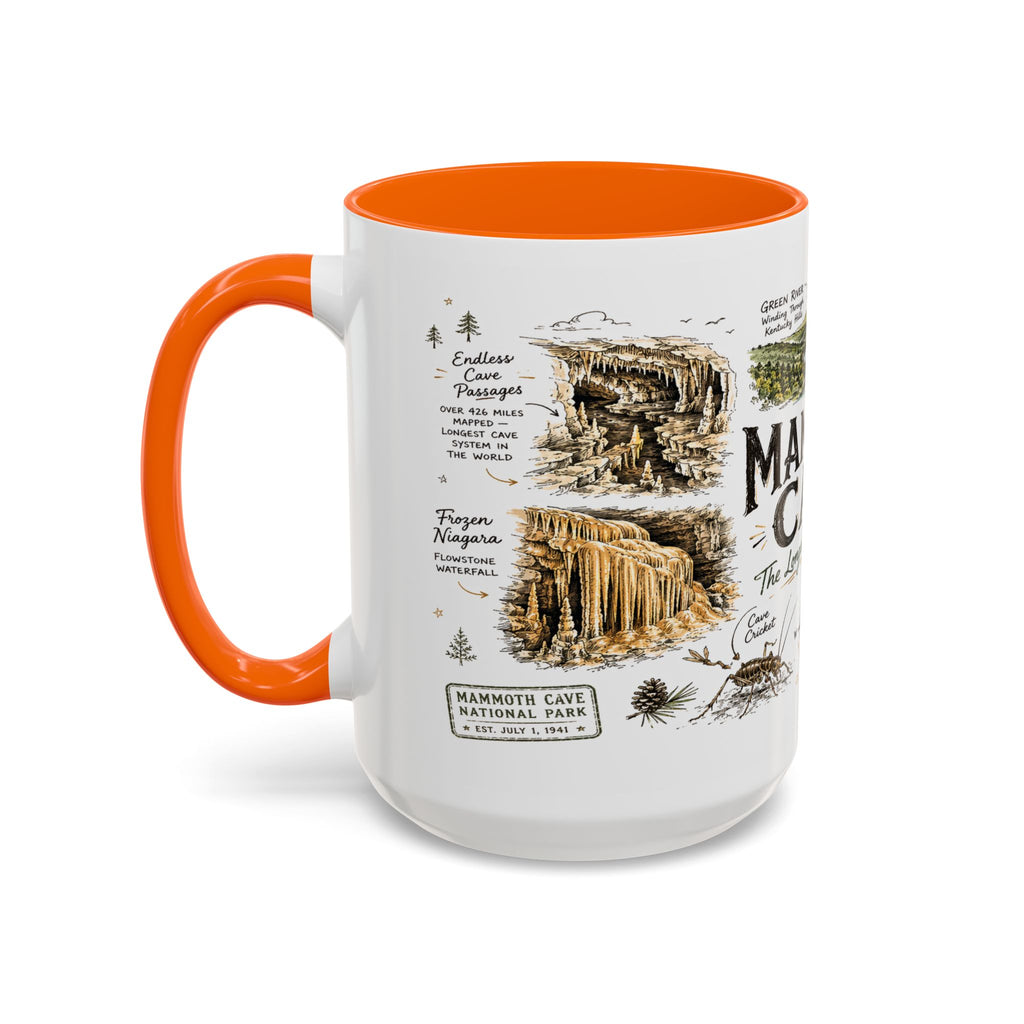 Mammoth Cave National Park Coffee Mug | Kentucky Cave Exploration Hiking Gift | Accent Color Ceramic 11oz 15oz